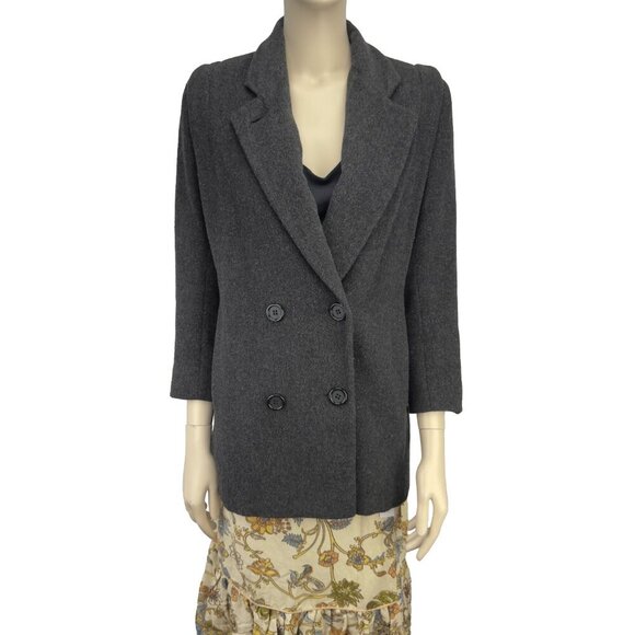 VINTAGE Pavillon Luxury Wool Gray 80’s 90’s Power Shoulders Tailored Jacket S - Picture 3 of 9